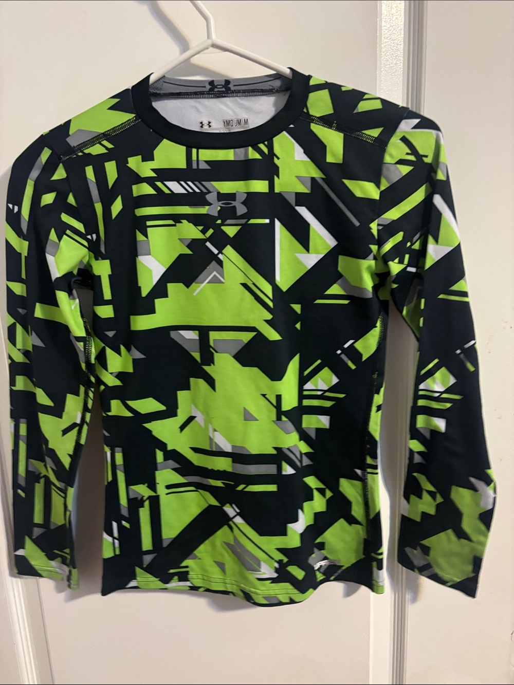 Under Armour Black and Neon Green Geometric Long Sleeve Tee